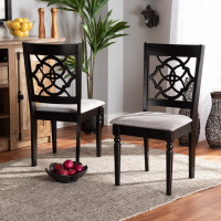 Baxton Studio RH332C-Grey/Dark Brown-DC-2PK Renaud Modern and Contemporary Grey Fabric Upholstered and Dark Brown Finished Wood 2-Piece Dining Chair Set